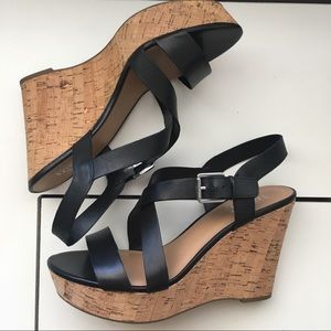 Franco Sarto Black Strap Wedge Sandals